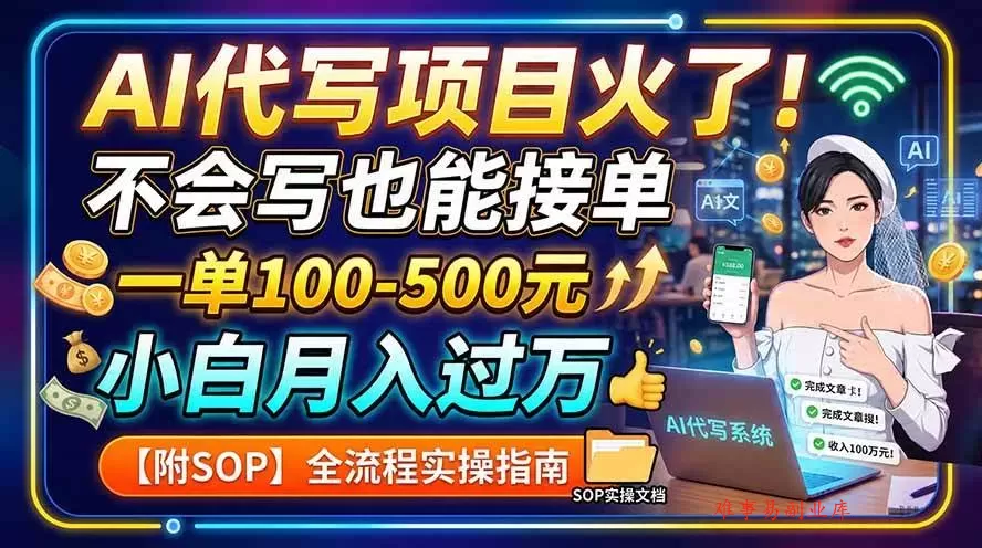 （19967期）AI代写项目火了！不会写也能接单，一单100-500元，小白月入过万【附SOP】-难事易副业库