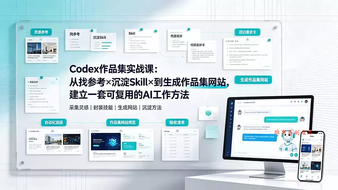 Codex作品集实战课：从找参考×沉淀Skill×到生成作品集网站，建立一套可复用的AI工作方法-难事易副业库