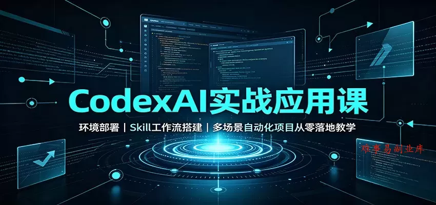 CodexAI实战应用课：环境部署Skill工作流搭建，多场景自动化项目从零落地教学-难事易副业库