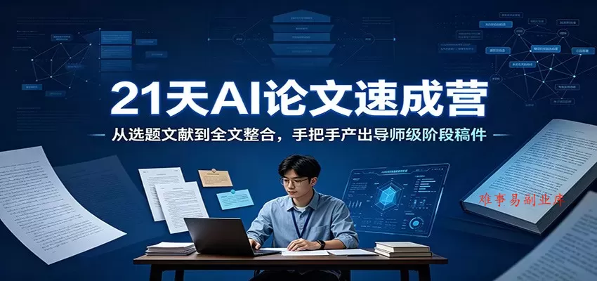 21天AI论文速成营：从选题文献到全文整合，手把手产出导师级阶段稿件-难事易副业库
