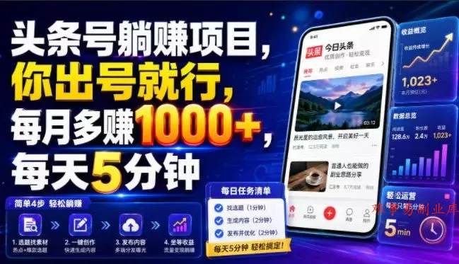 头条号躺賺项目，你出号就行，每月多賺1000+，每天5分钟，坐等分米【揭秘】-难事易副业库
