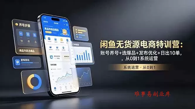 （18979期）闲鱼无货源电商特训营：账号养号+选爆品+发布优化+日出10单，从0到1系统运营-难事易副业库