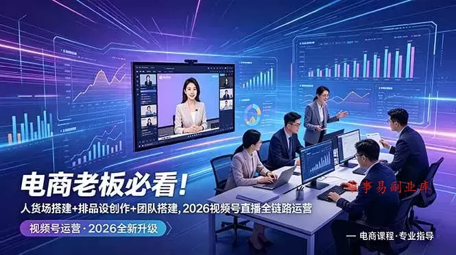 （18845期）电商老板必看！人货场搭建+排品设计+素材创作+团队搭建，2026视频号直播全链路运营-难事易副业库