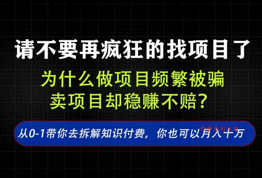 找项目？别傻了！卖项目才是真的一本万利！看完你全都懂了【揭秘】-难事易副业库