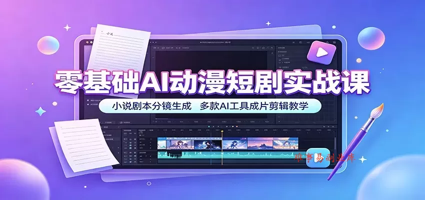 零基础AI动漫短剧实战课：小说剧本分镜生成，多款AI工具成片剪辑教学-难事易副业库