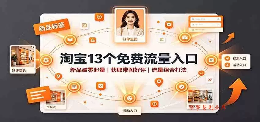 淘宝13个免费流量入口：新品破零起量，获取带图好评，流量组合打法-难事易副业库