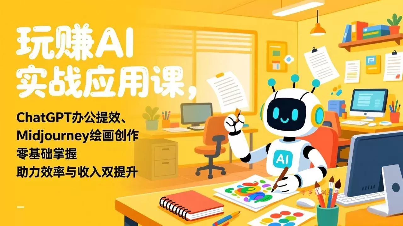 (17295期)玩赚AI实战应用课,ChatGPT办公提效、Midjourney绘画创作,零基础掌握,助力效率与收入双提升-难事易副业库