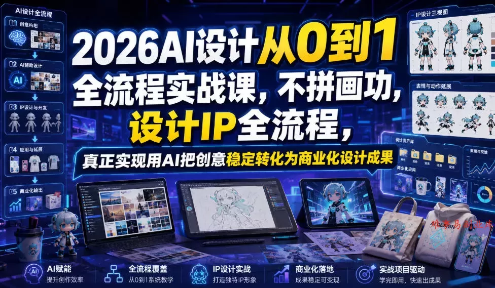2026AI设计从0到1全流程实战课，不拼画功，设计IP全流程，真正实现用AI把创意稳定转化为商业化设计成果-难事易副业库