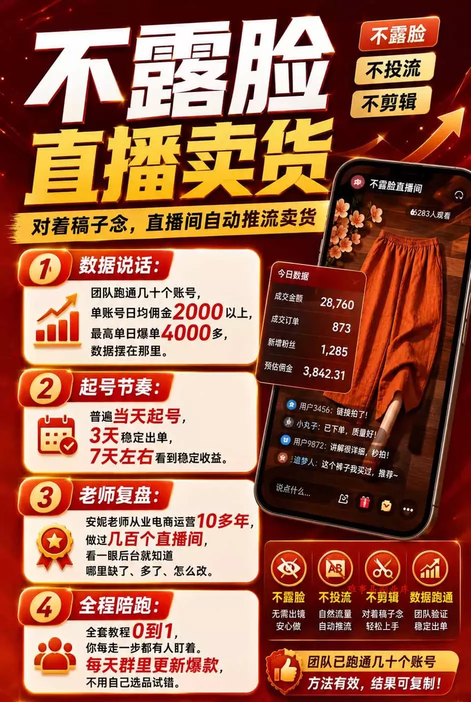 不露脸不投流，这个直播间让我月入过万！没人出镜，订单却一直在出，宝妈直播2小时，佣金839元