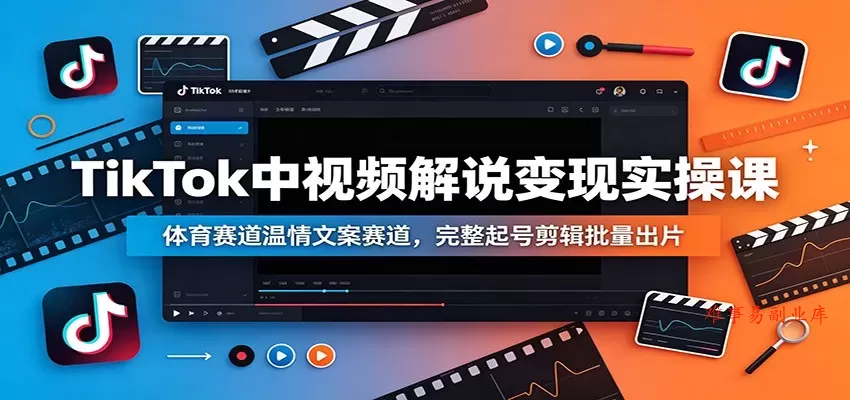TikTok中视频解说变现实操课：体育赛道温情文案赛道，完整起号剪辑批量出片-难事易副业库
