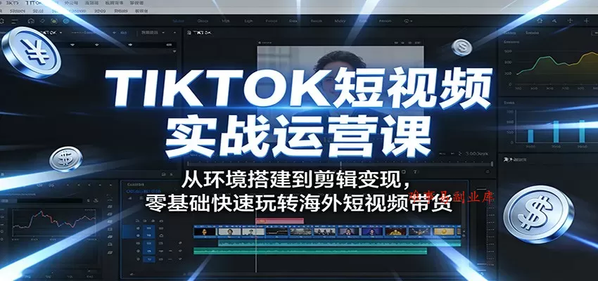 TIKTOK短视频实战运营课：从环境搭建到剪辑变现，零基础快速玩转海外短视频带货-难事易副业库