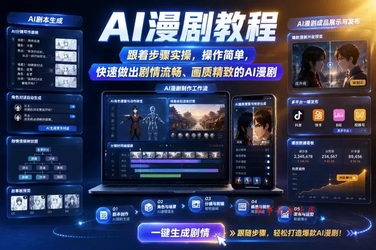 AI漫剧教程，跟着步骤实操，操作简单，快速做出剧情流畅、画质精致的AI漫剧-难事易副业库