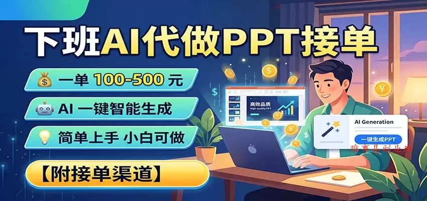 下班AI代做PPT接单，一单100-500，AI一键生成，小白也能做，附接单渠道-难事易副业库
