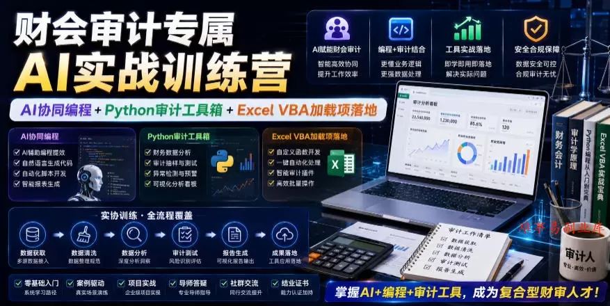 财会审计专属AI实战训练营｜AI协同编程+Python审计工具箱+Excel VBA加载项落地（更新0710）-难事易副业库