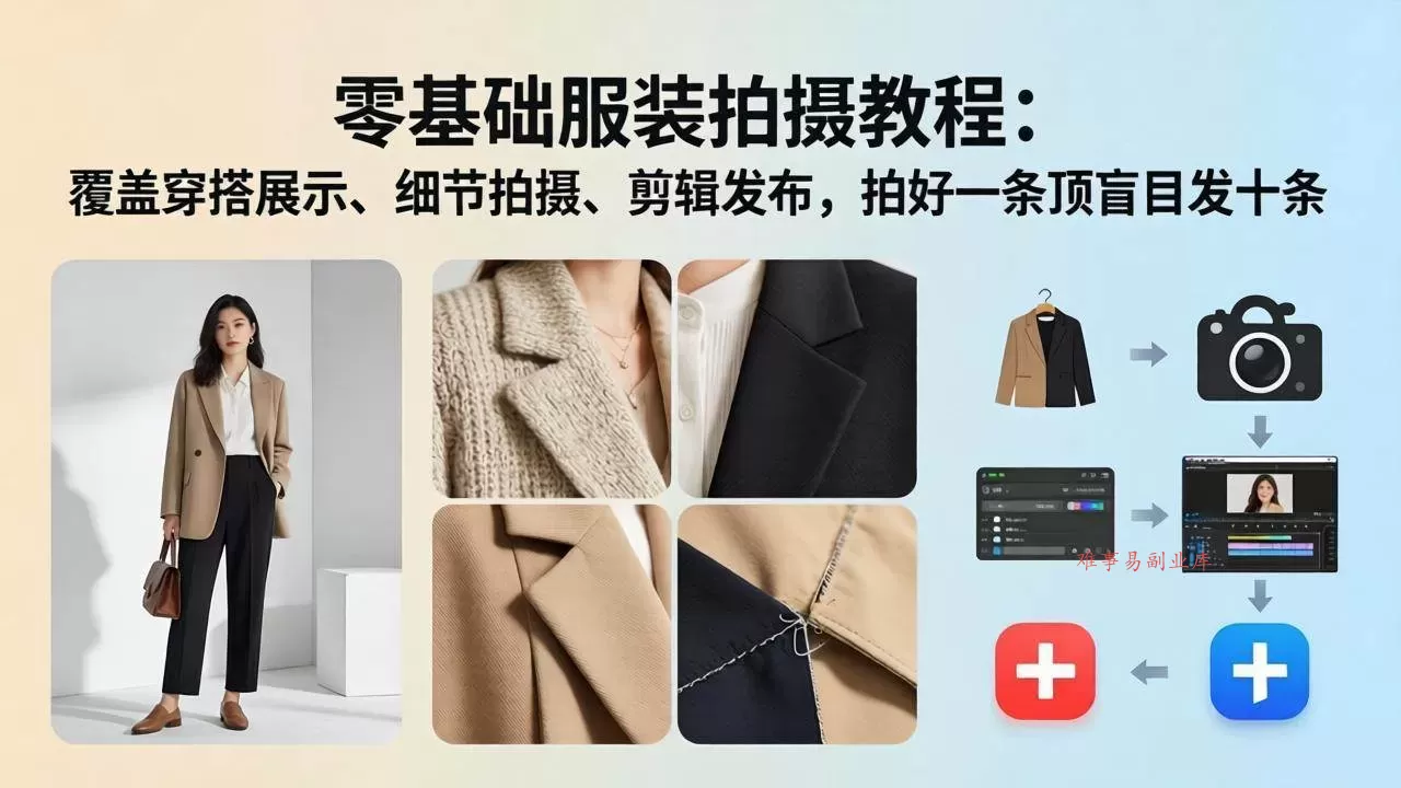 （17829期）零基础服装拍摄教程：覆盖穿搭展示、细节拍摄、剪辑发布，拍好一条顶盲目发十条