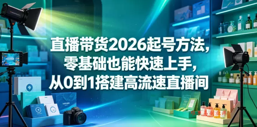 直播带货2026起号方法，零基础也能快速上手，从0到1搭建高流速直播间-难事易副业库