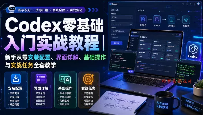 Codex零基础入门实战教程｜新手从零安装配置、界面详解、基础操作与实战任务全套教学-难事易副业库