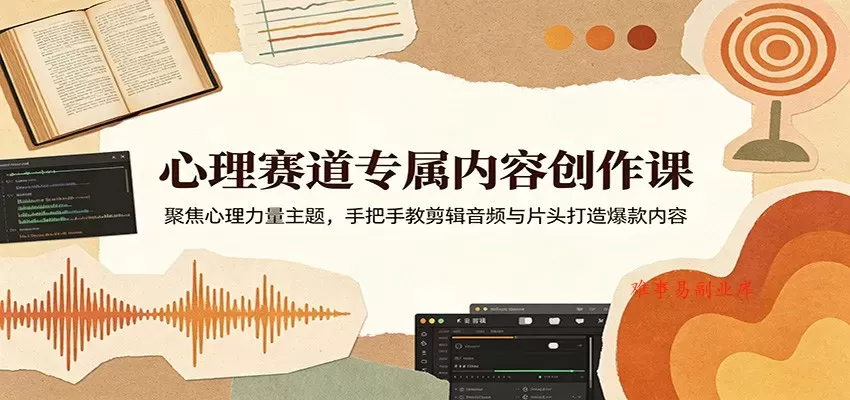 心理赛道专属内容创作课：聚焦心理力量主题，手把手教剪辑音频与片头打造爆款内容-难事易副业库