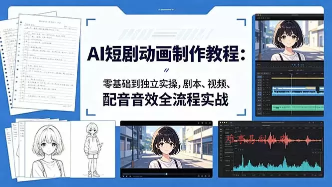 AI短剧动画制作教程：零基础到独立实操，剧本、视频、配音音效全流程实战