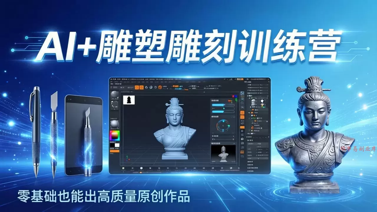AI+雕塑雕刻训练营：从AI创作、大模型训练到3D雕刻 + 渲染，零基础也能出高质量原创作品-难事易副业库