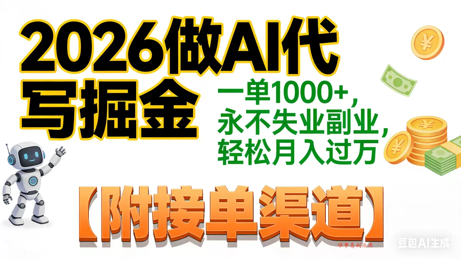2026做AI代写掘金，一单1000+，永不失业副业，轻松月入过万,【附接单渠道】-难事易副业库