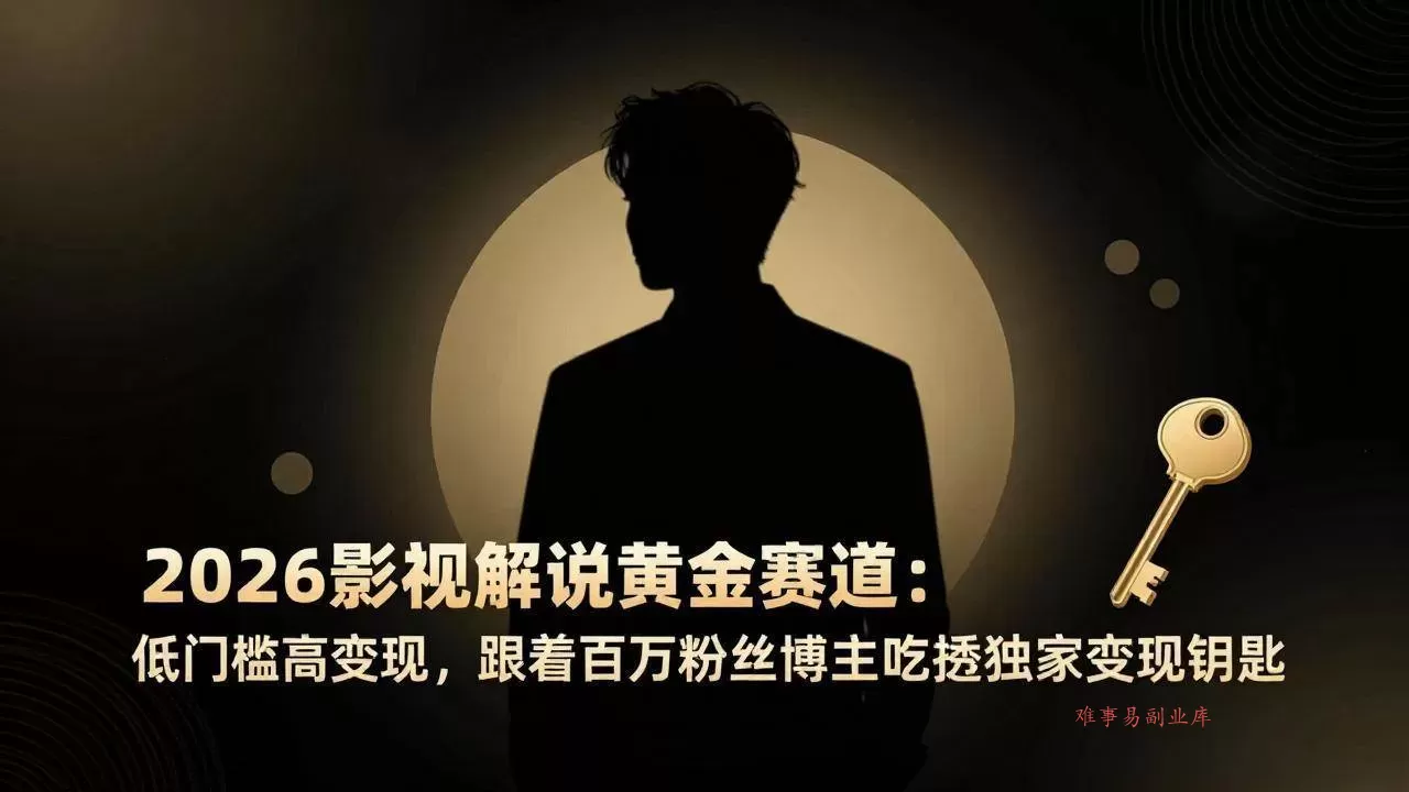 （17721期）2026影视解说黄金赛道：低门槛高变现，跟着百万粉丝博主吃透独家变现钥匙