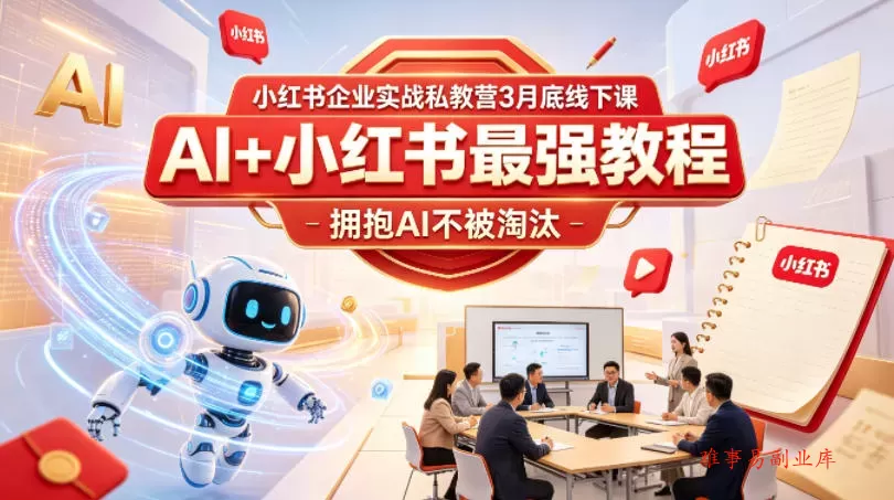小红书企业实战私教营3月底线下课，AI+小红书最强教程，拥抱AI不被淘汰-难事易副业库