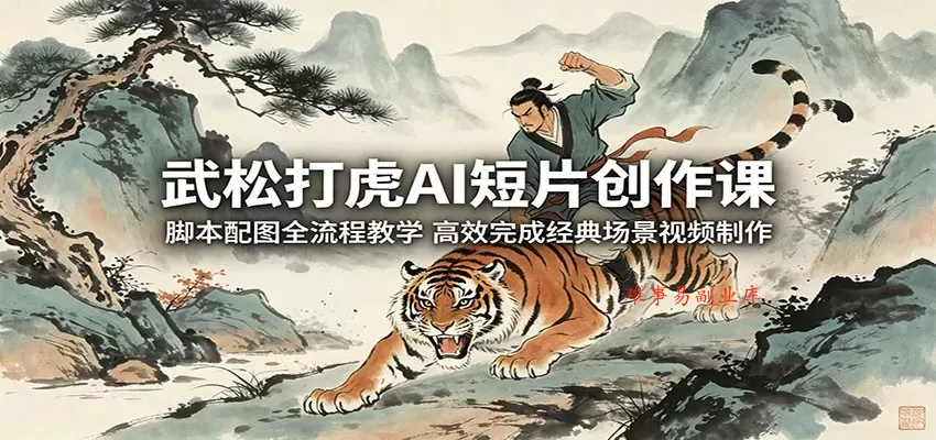 武松打虎AI短片创作课：脚本配图全流程教学，高效完成经典场景视频制作-难事易副业库