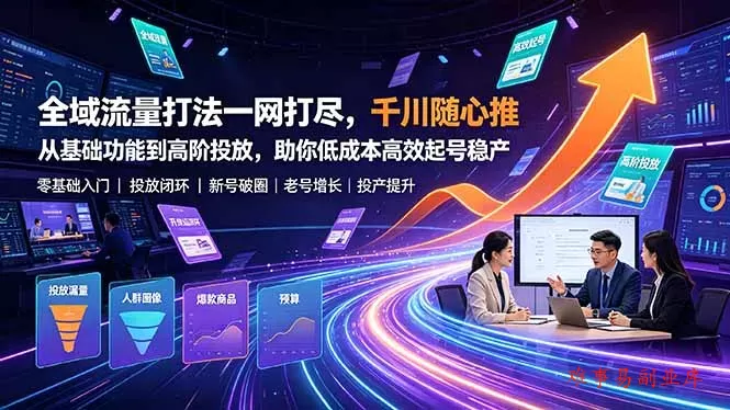 全域流量打法一网打尽，千川随心推从基础功能到高阶投放，助你低成本高效起号稳产-难事易副业库
