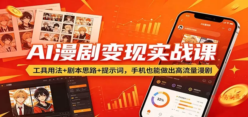 AI漫剧变现实战课：工具用法+剧本思路+提示词，手机也能做出高流量漫剧-难事易副业库