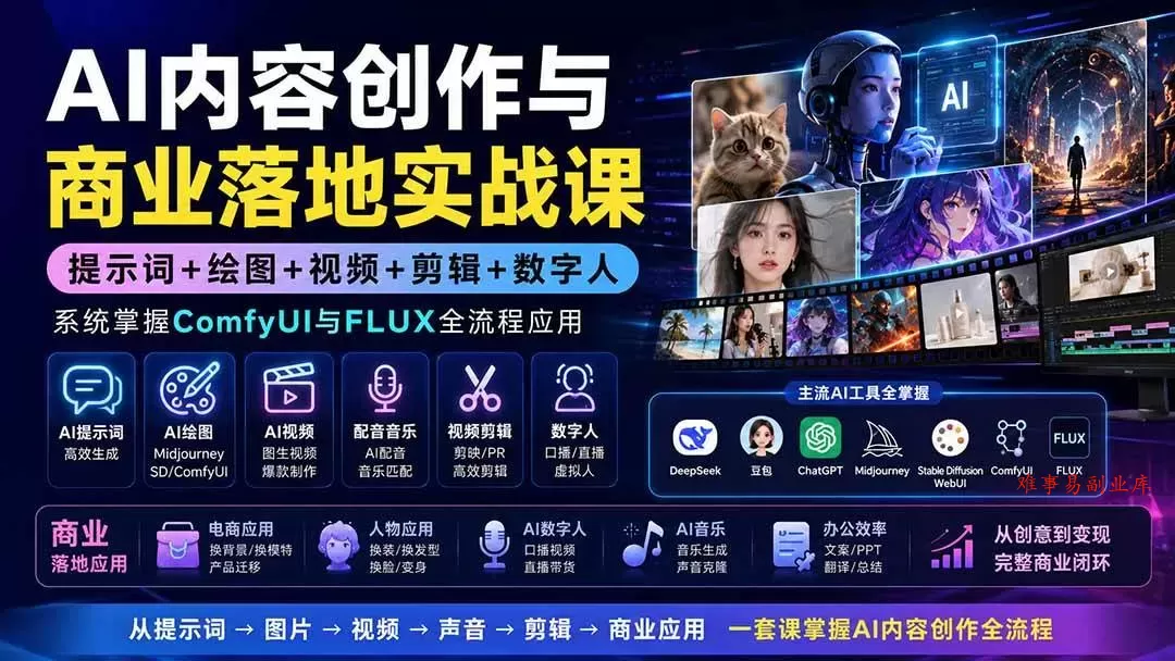 （19913期）AI内容创作与商业落地实战课：提示词+绘图+视频+剪辑+数字人，系统掌握ComfyUI与FLUX全流程应用