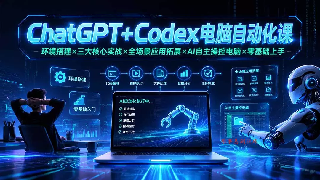 ChatGPT+Codex电脑自动化课：环境搭建×三大核心实战×全场景应用拓展×AI自主操控电脑×零基础上手-难事易副业库