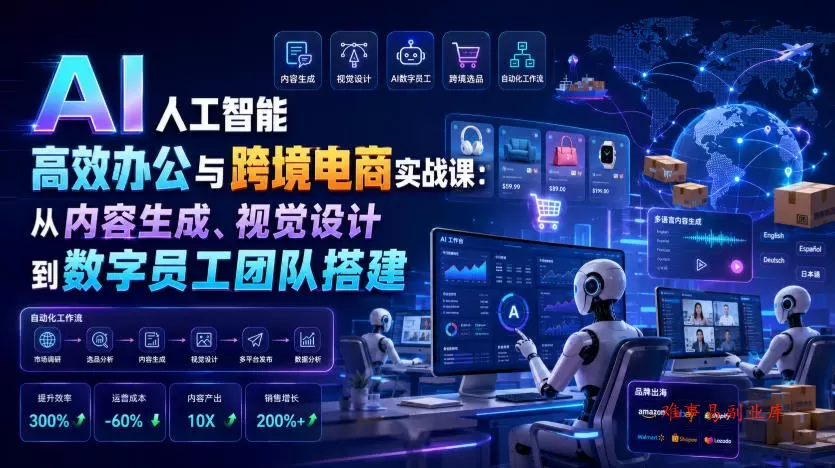 AI人工智能高效办公与跨境电商实战课：从内容生成、视觉设计到数字员工团队搭建-难事易副业库