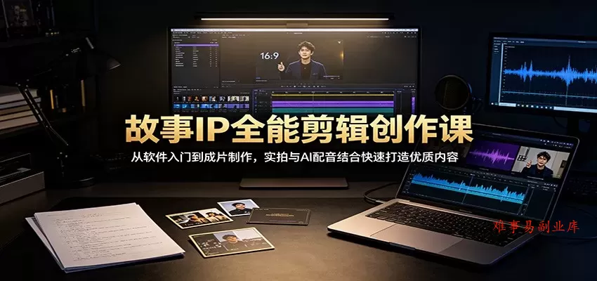 故事IP全能剪辑创作课：从软件入门到成片制作，实拍与AI配音结合快速打造优质内容-难事易副业库