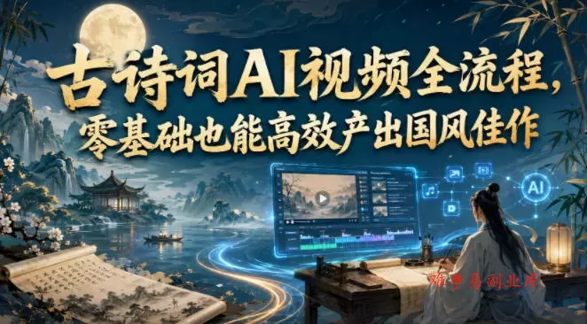 古诗词AI视频全流程，零基础也能高效产出国风佳作-难事易副业库