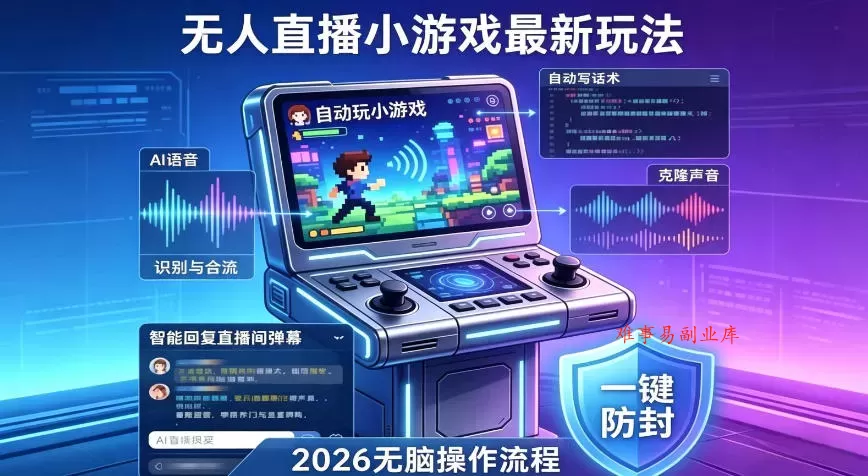 2026年AI无人直播小游戏全流程，不违规不封号，开启创业副业增收之路，小白月入1w+【揭秘】-难事易副业库
