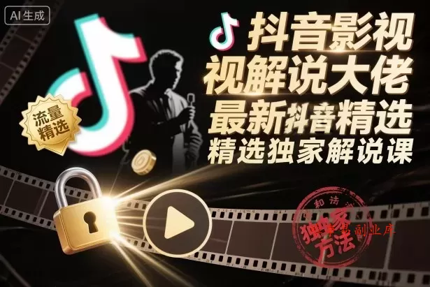 抖音影视解说大佬最新抖音进精选和独家方法，精选独家解说课（更新26年3月）-难事易副业库