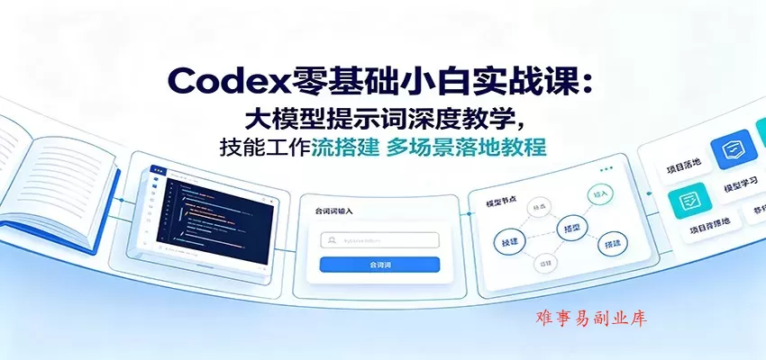 Codex零基础小白实战课：大模型提示词深度教学，技能工作流搭建多场景落地教程-难事易副业库