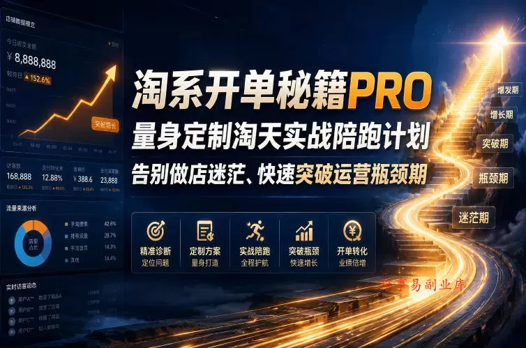 淘系开单秘籍PRO，量身定制淘天实战陪跑计划，告别做店迷茫、快速突破运营瓶颈期（2026年6月22日）-难事易副业库