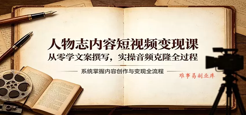 人物志内容短视频变现课：从零学文案撰写，实操音频克隆全过程-难事易副业库
