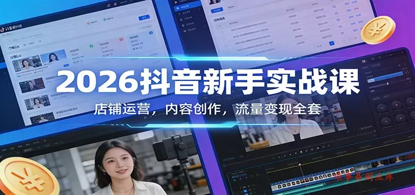 2026抖音新手实战课：店铺运营，内容创作，流量变现全套-难事易副业库