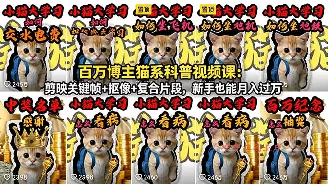 百万博主猫系科普视频课：剪映关键帧+抠像+复合片段，新手也能月入过万-难事易副业库