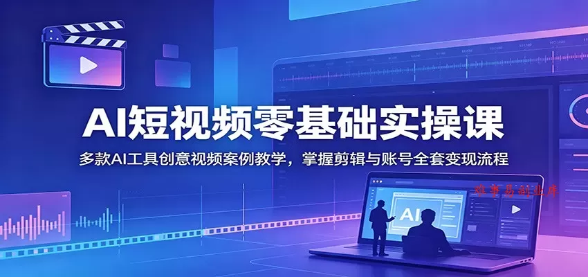 AI短视频零基础实操课：多款AI工具创意视频案例教学，掌握剪辑与账号全套变现流程-难事易副业库