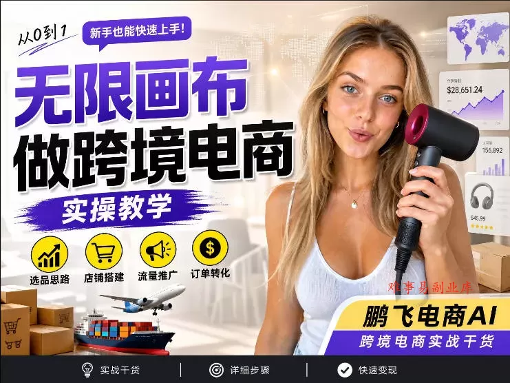 【跨境电商必备】AI无线画布制作商品宣传视频，四步搞定，无线画布工作流，操作简单好上手-难事易副业库