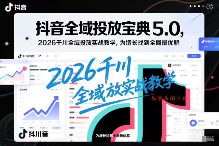 抖音全域投放宝典5.0，2026千川全域投放实战教学，为增长找到全局最优解-难事易副业库