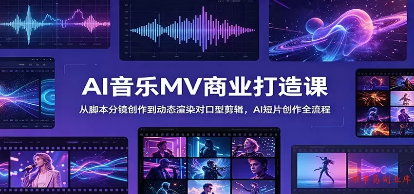 AI音乐MV商业打造课：从脚本分镜创作到动态渲染对口型剪辑，AI短片创作全流程-难事易副业库