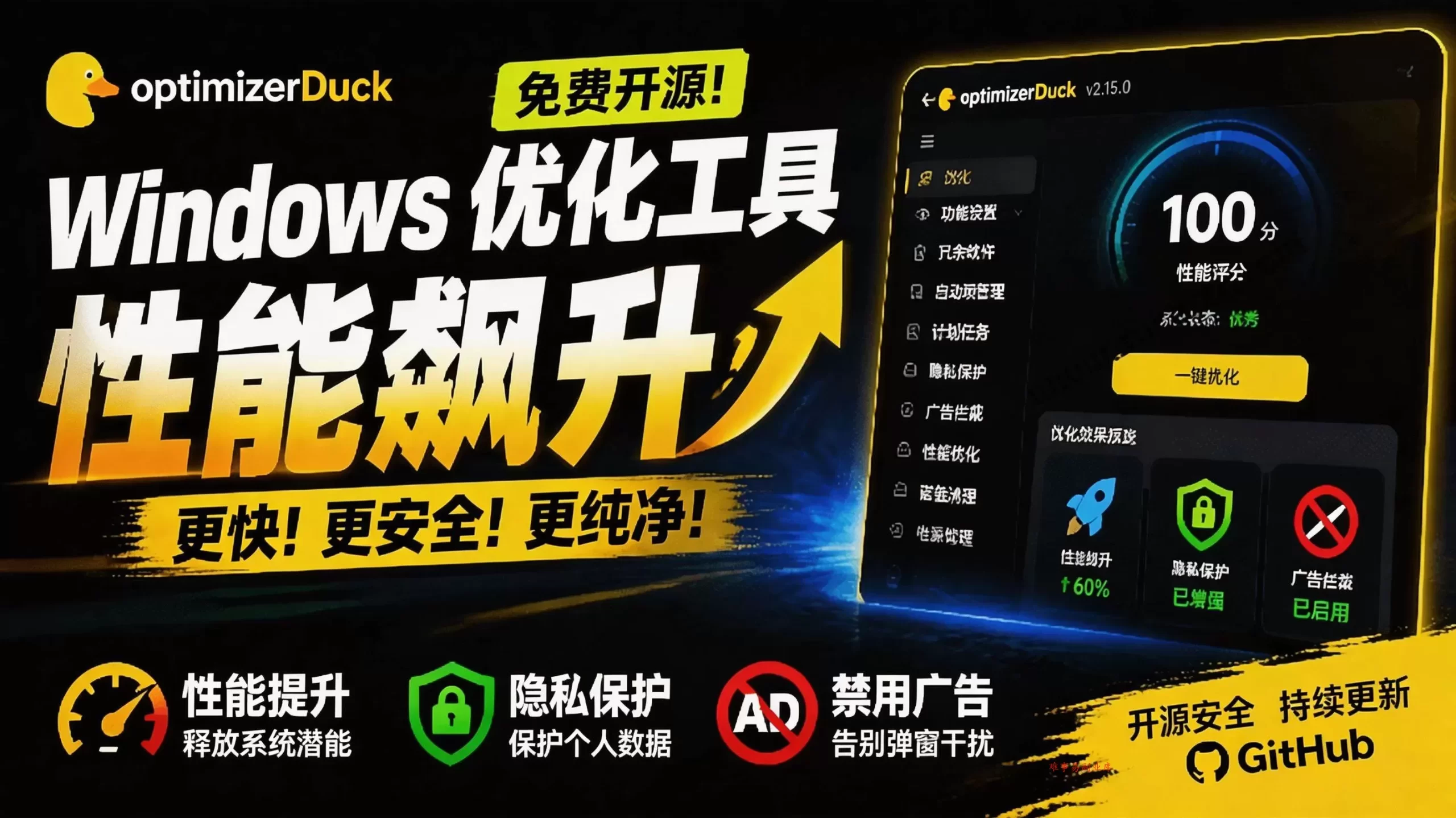 （19639期）让Windows更纯净、透明、强大的优化工具！免费开源，主打性能提升、功能设置与磁盘清理 OptimizerDuck-难事易副业库
