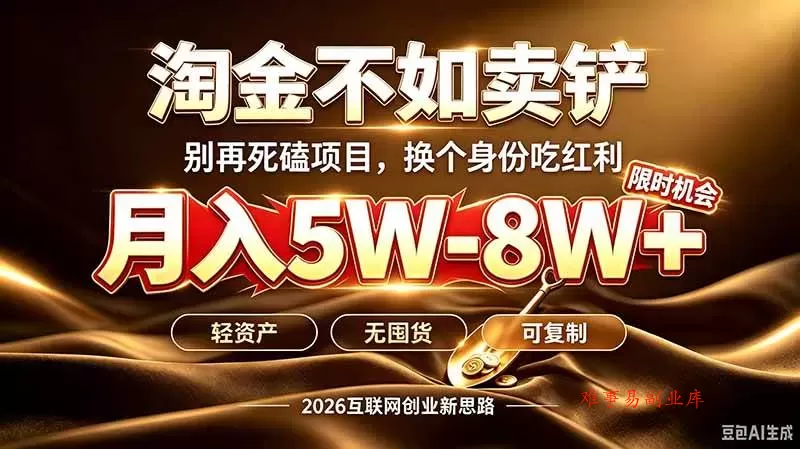 （20152期）别再傻乎乎埋头跑项目！互联网真正赚钱逻辑：做卖铲人，拒绝当韭菜，逆风翻盘月入5-8W+-难事易副业库