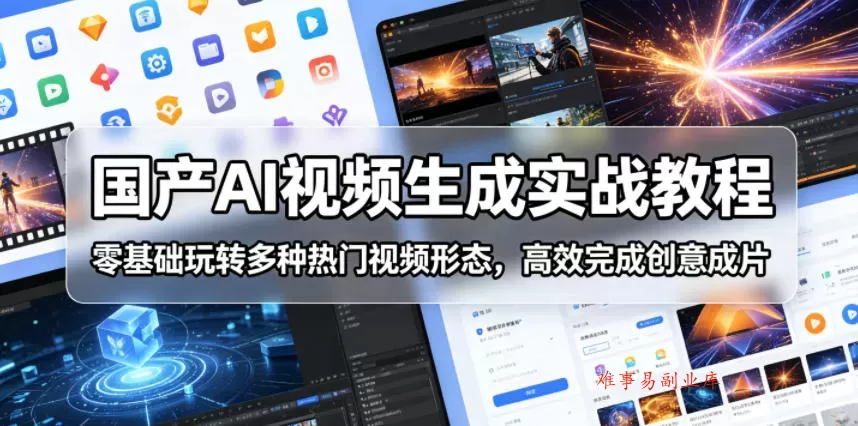 国产AI视频生成实战教程，零基础玩转多种热门视频形态，高效完成创意成片-难事易副业库