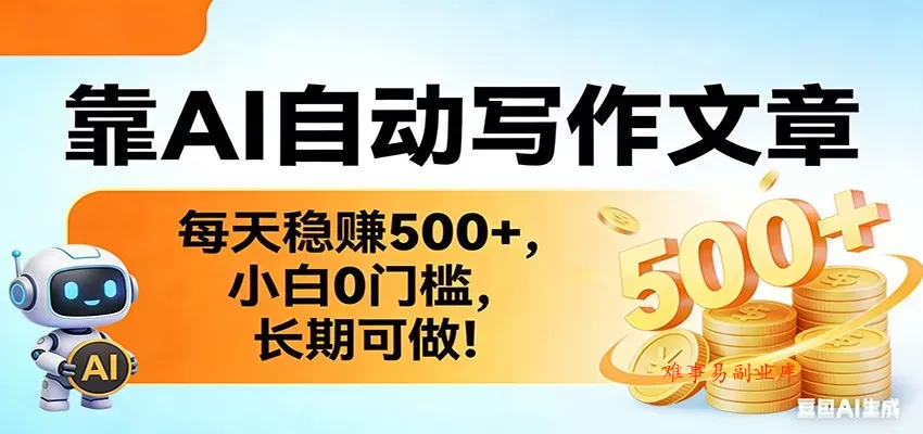 靠AI自动写作文章,每天稳赚500+,小白0门槛,长期可做! 靠AI自动写作文章,每天稳赚500+,小白0门槛,长期可做!